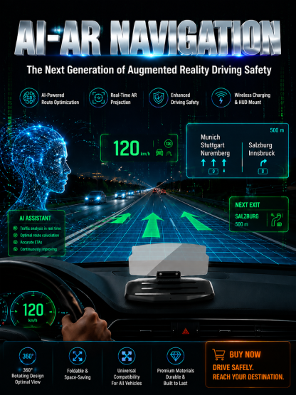 🚗Smart In-Car HUD Co-Pilot: Clear Directions, Works on Sedans, SUVs, Pickups, RVs, and More