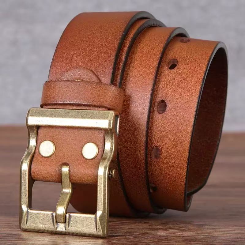 Premium Handmade Genuine Leather Belt: Vintage Design, Alloy Buckle & Durability
