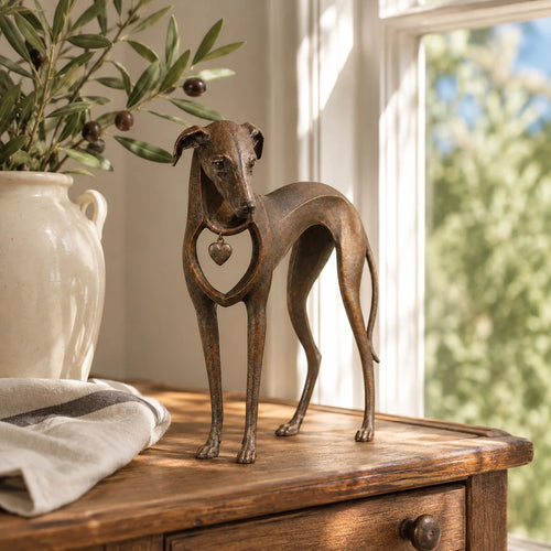 🐾Heritage Heart Sighthound Sculpture – Vintage Iron Dog Accent for Timeless Interiors