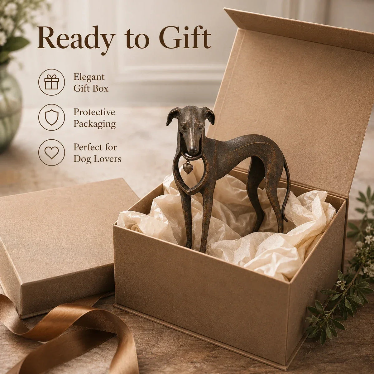🐾Heritage Heart Sighthound Sculpture – Vintage Iron Dog Accent for Timeless Interiors