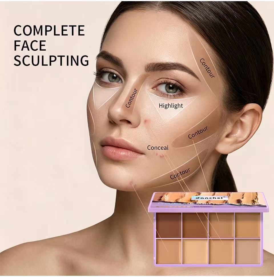 8-Color Cream Concealer & Contour Palette: Multi-Tone Coverage & Easy Blending