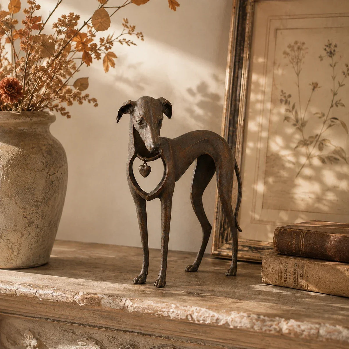 🐾Heritage Heart Sighthound Sculpture – Vintage Iron Dog Accent for Timeless Interiors