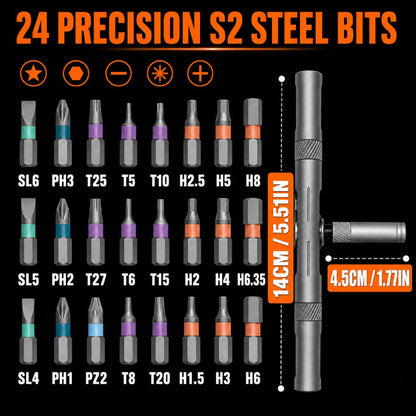 Compact Ratcheting MultiTool Set – S2 Steel Bits, T-Handle & Magnetic Tips