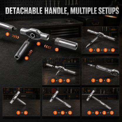 Compact Ratcheting MultiTool Set – S2 Steel Bits, T-Handle & Magnetic Tips