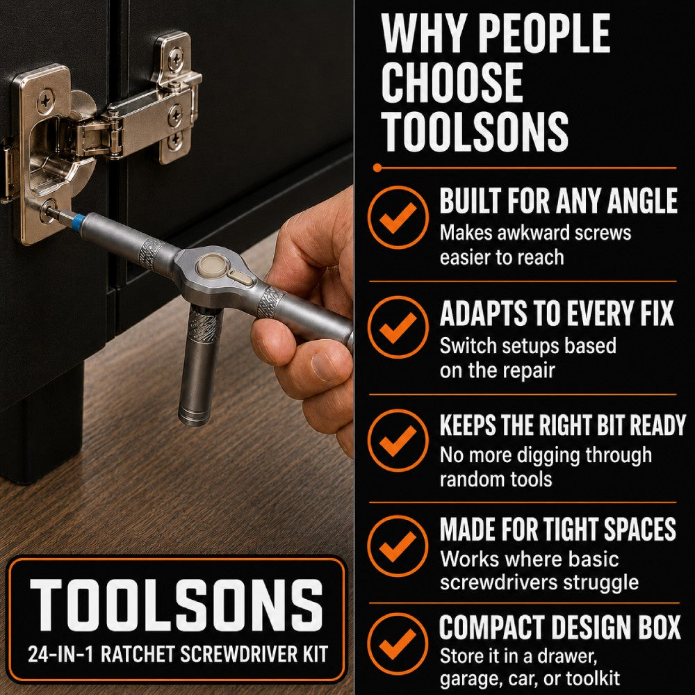 Compact Ratcheting MultiTool Set – S2 Steel Bits, T-Handle & Magnetic Tips