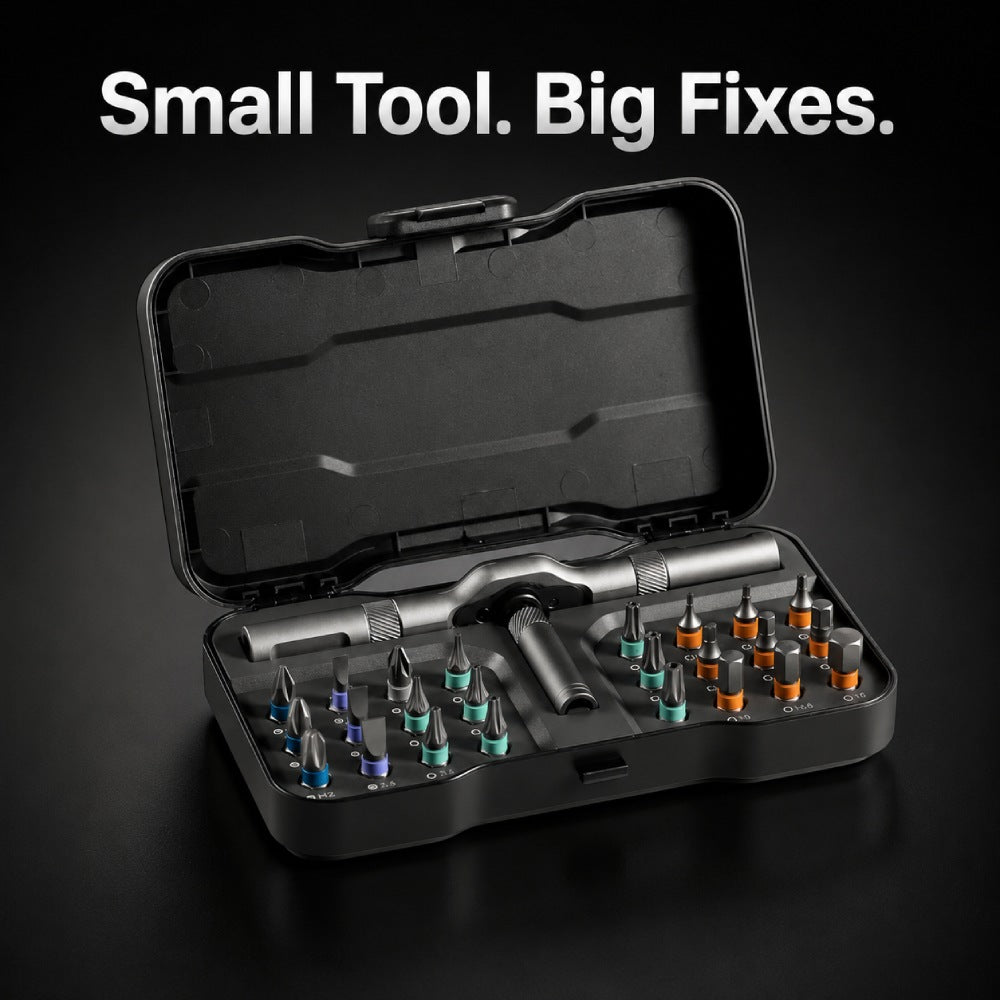 Compact Ratcheting MultiTool Set – S2 Steel Bits, T-Handle & Magnetic Tips