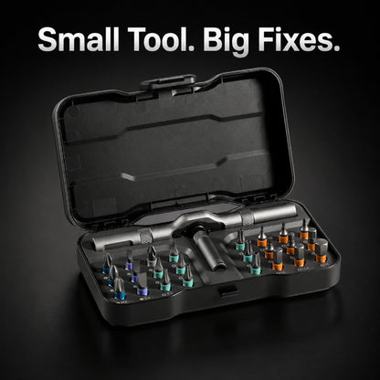 Compact Ratcheting MultiTool Set – S2 Steel Bits, T-Handle & Magnetic Tips