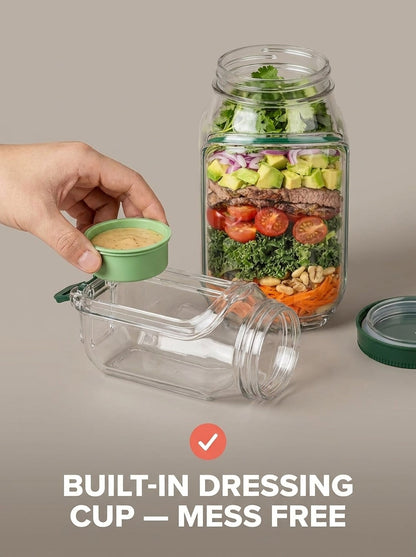 Portable Salad Jar: Leakproof Design & Separate Dressing Cup