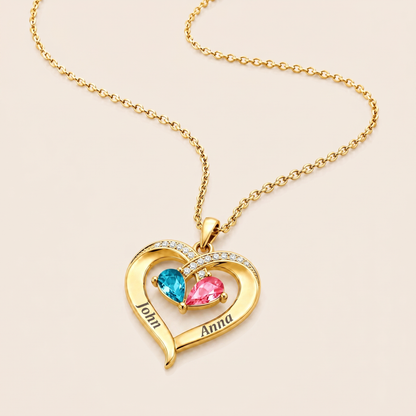 Forever Yours - Birthstone Heart Necklace & Engraved Walnut Box