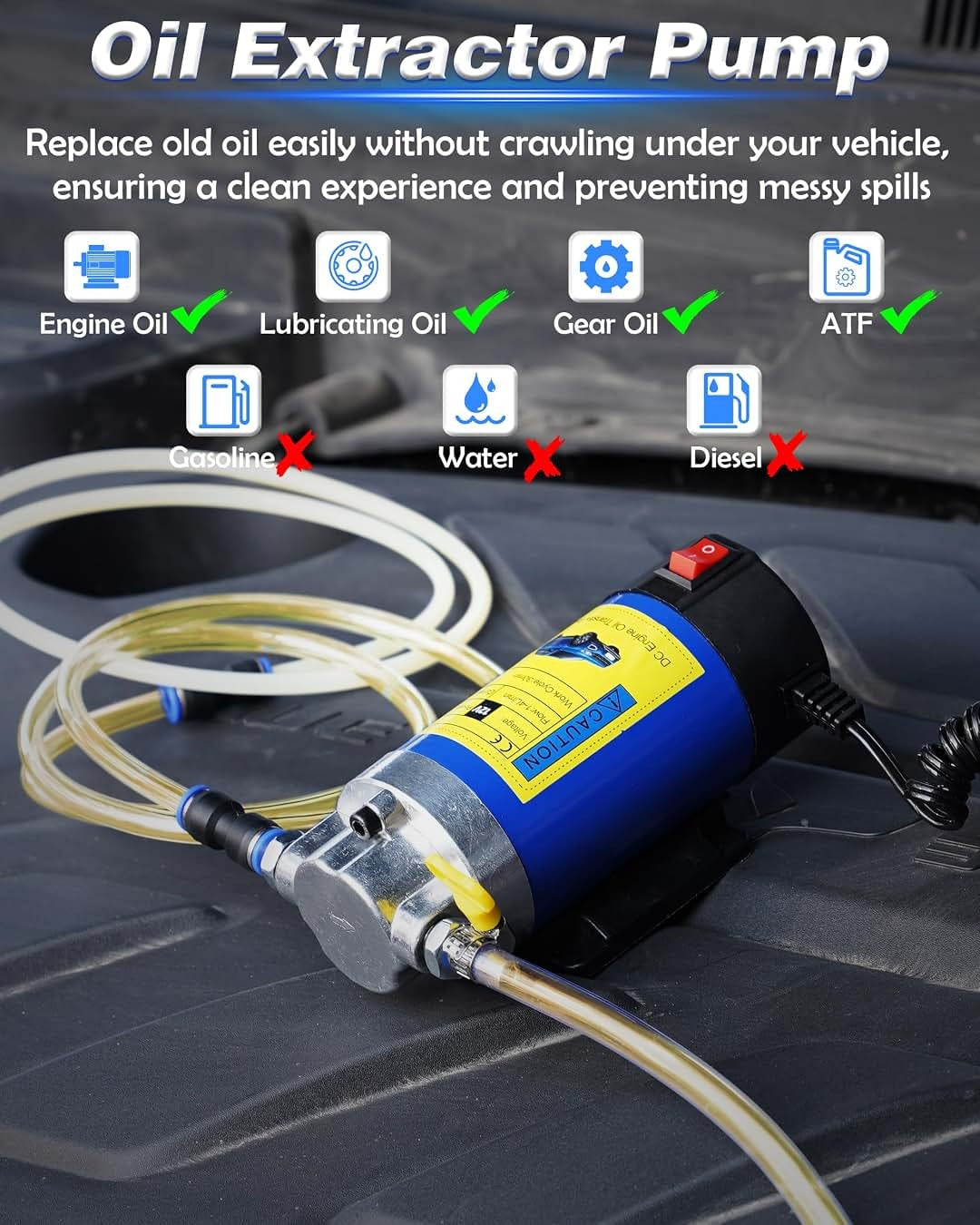 12V/24V 100W Electric Oil Extractor Pump – 4L/Min DIY Engine Oil Change Kit