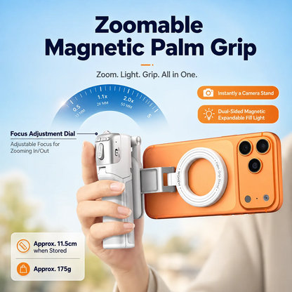 📸 Phone Zoomable Magnetic Palm Grip:  Secure Hold, Selfie Stick & Tripod
