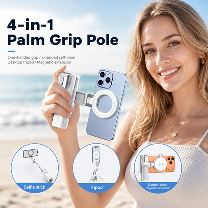 📸 Phone Zoomable Magnetic Palm Grip:  Secure Hold, Selfie Stick & Tripod