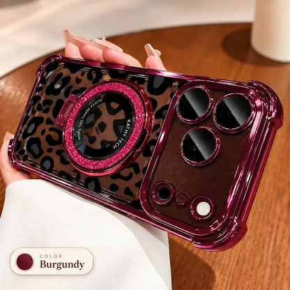 Stylish Leopard Print Silicone Phone Case: Built-In 360° Stand & Camera Protection