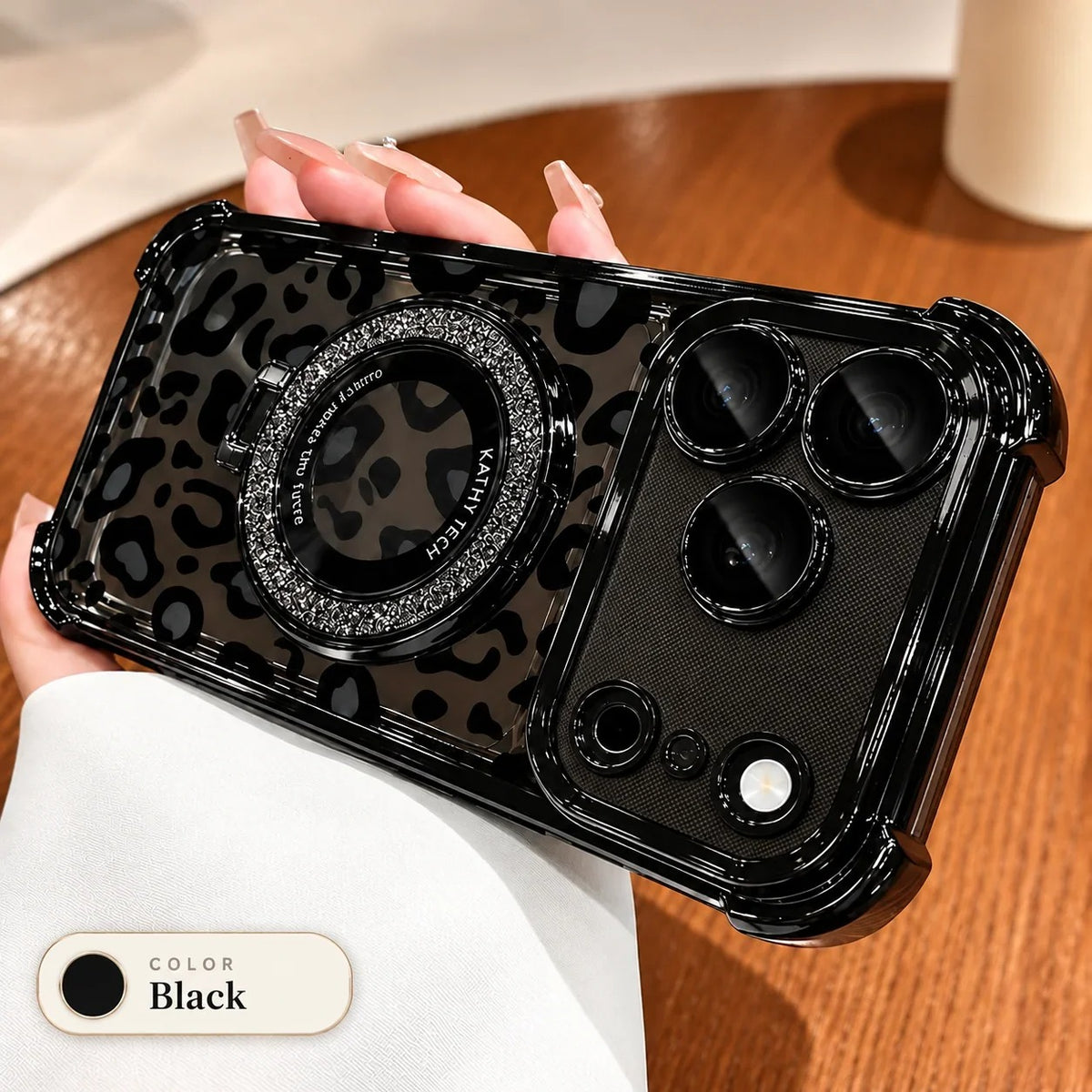 Stylish Leopard Print Silicone Phone Case: Built-In 360° Stand & Camera Protection
