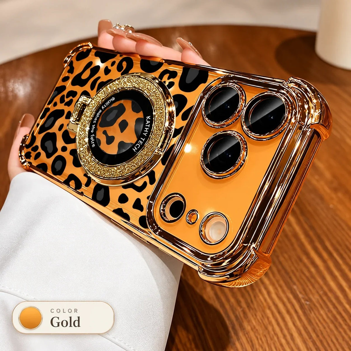 Stylish Leopard Print Silicone Phone Case: Built-In 360° Stand & Camera Protection