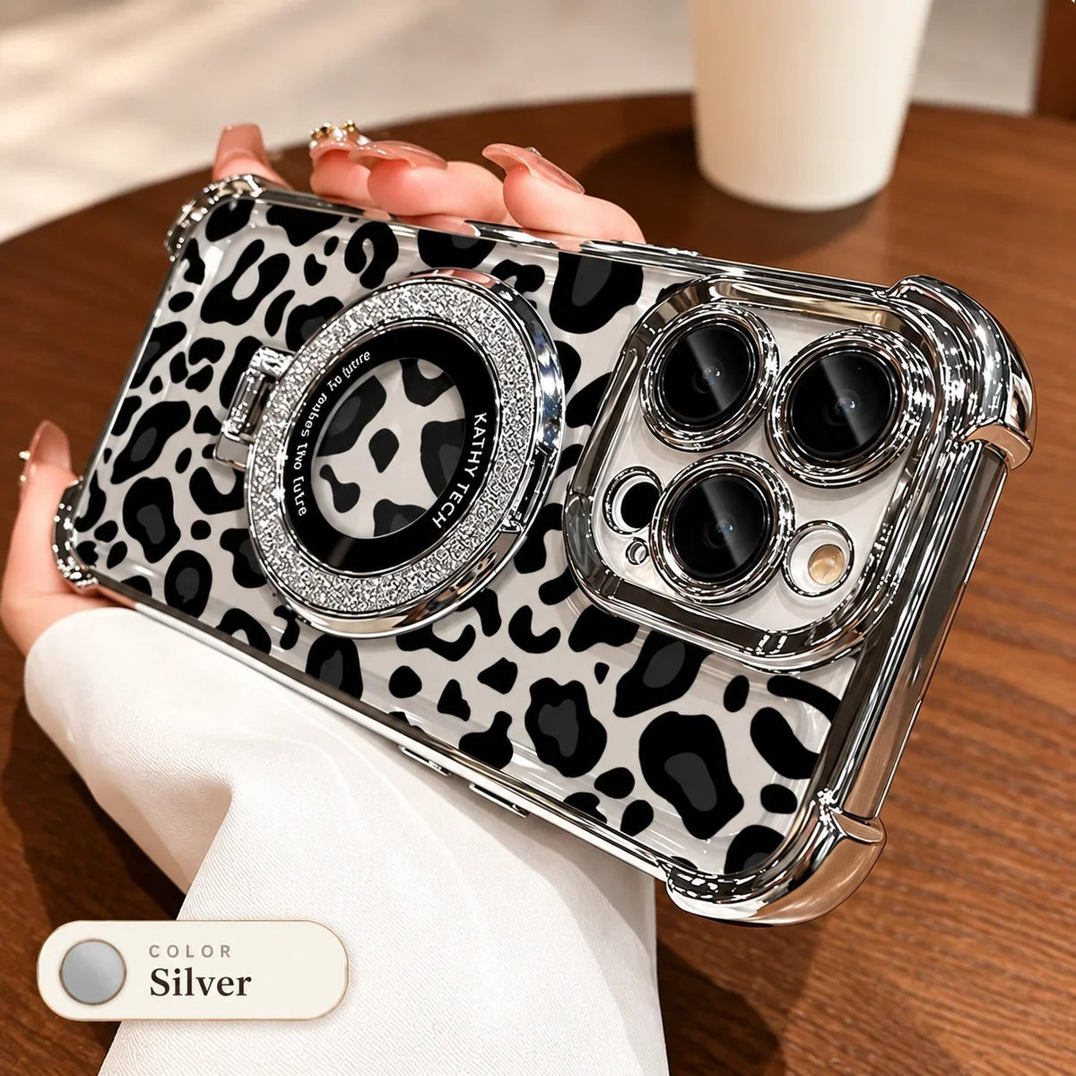 Stylish Leopard Print Silicone Phone Case: Built-In 360° Stand & Camera Protection