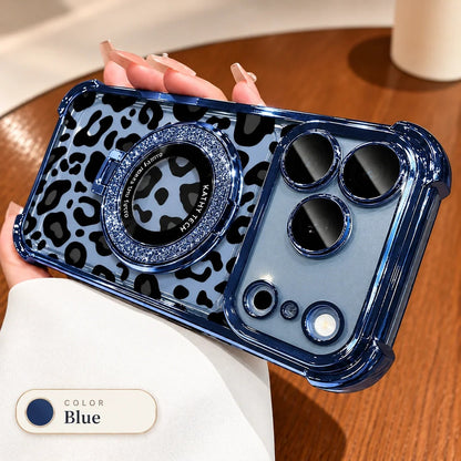 Stylish Leopard Print Silicone Phone Case: Built-In 360° Stand & Camera Protection