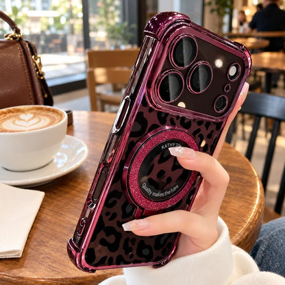 Stylish Leopard Print Silicone Phone Case: Built-In 360° Stand & Camera Protection