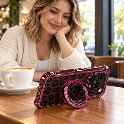 Stylish Leopard Print Silicone Phone Case: Built-In 360° Stand & Camera Protection