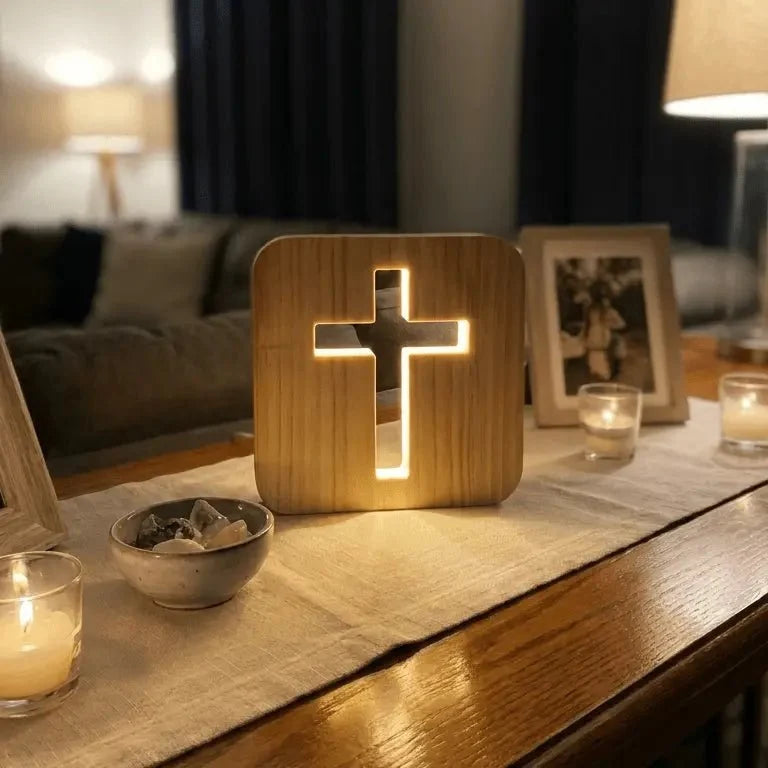 Amen-Wooden Cross Lamp