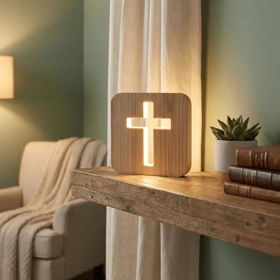 Amen-Wooden Cross Lamp