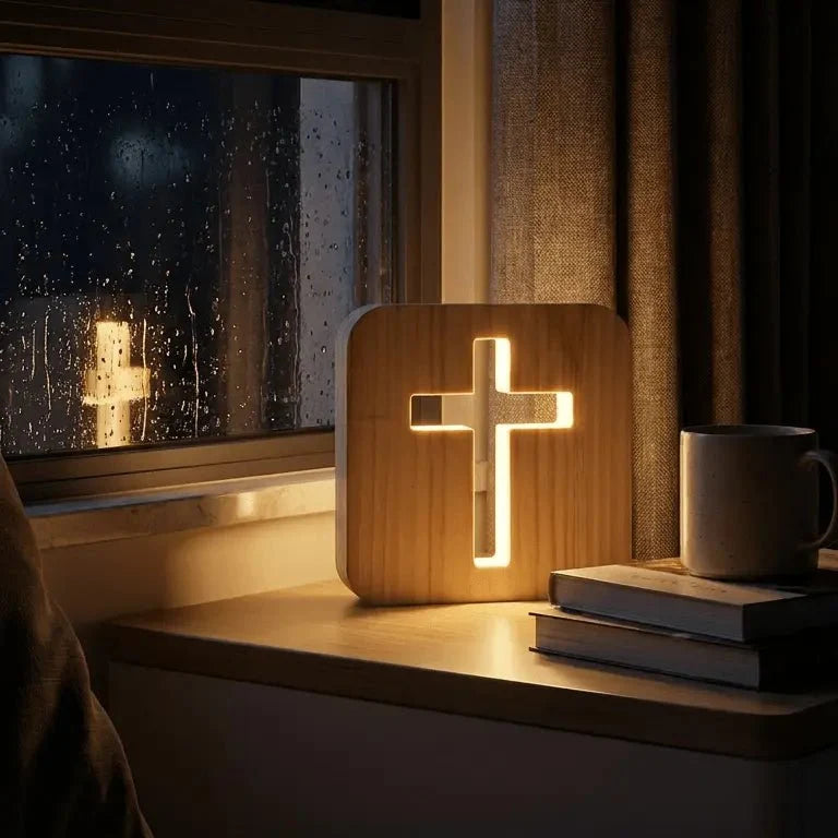 Amen-Wooden Cross Lamp