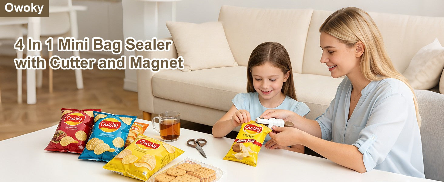 Mini bag sealer being used at home