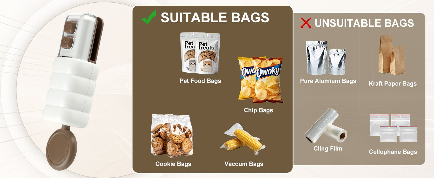 Bag sealer compatible and incompatible bag material guide