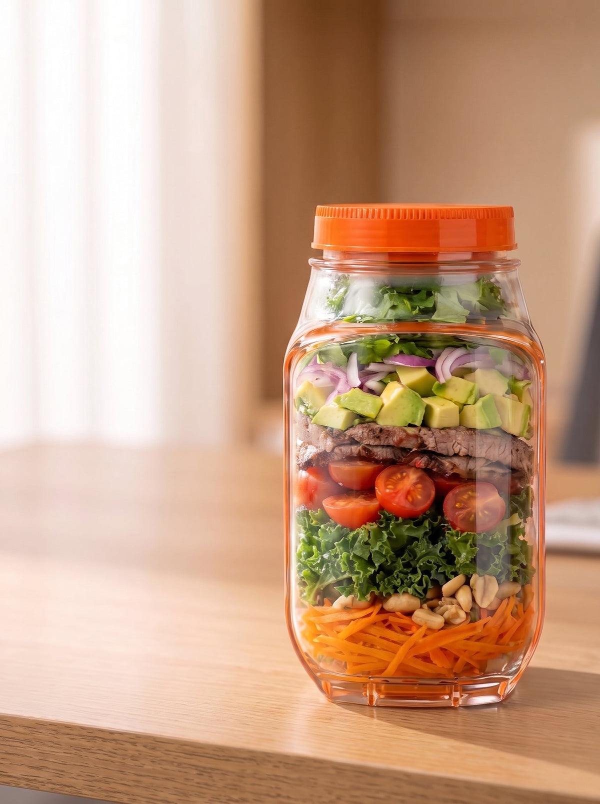 Portable Salad Jar: Leakproof Design & Separate Dressing Cup