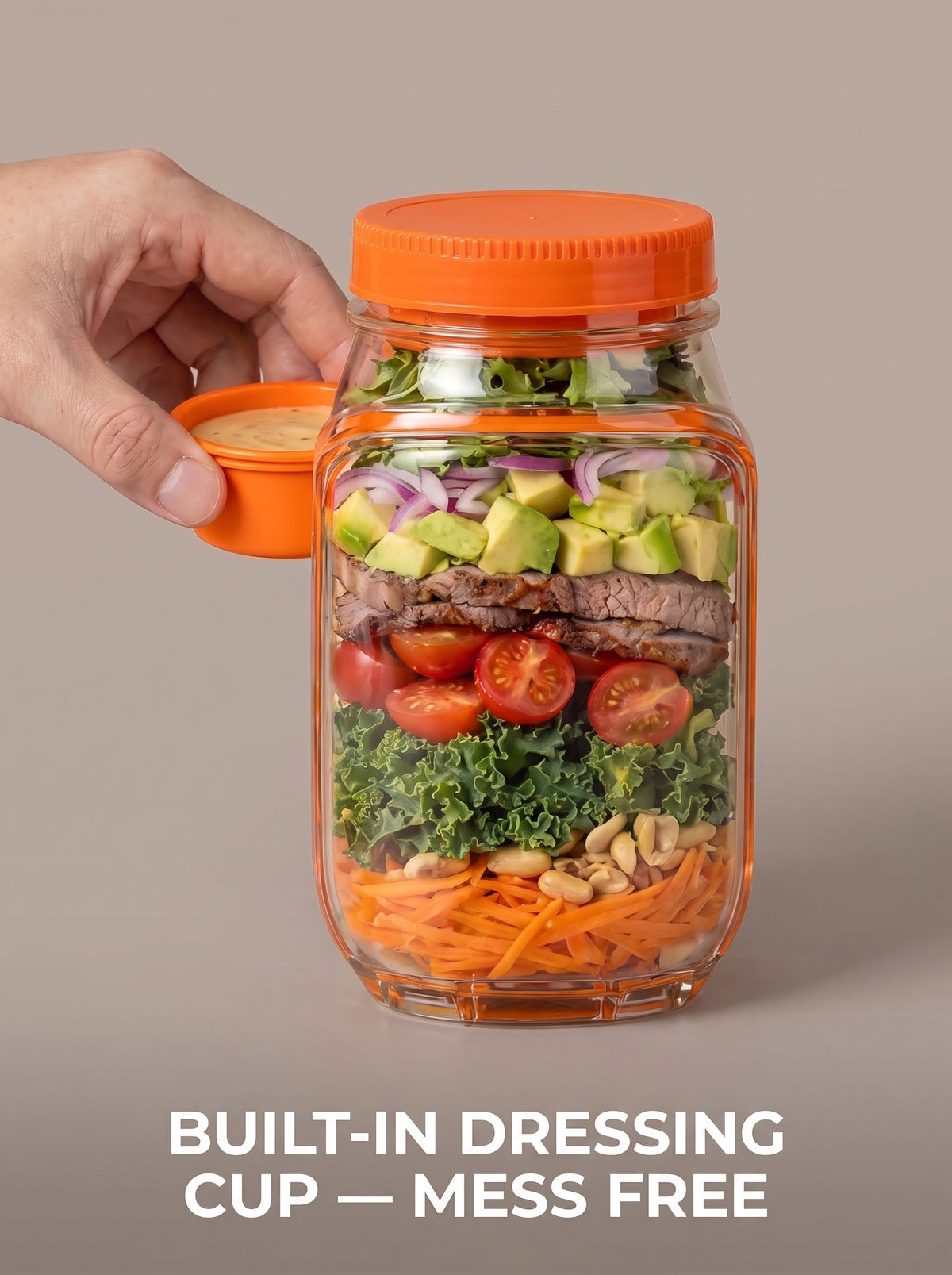 Portable Salad Jar: Leakproof Design & Separate Dressing Cup