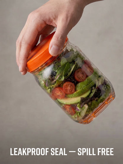 Portable Salad Jar: Leakproof Design & Separate Dressing Cup