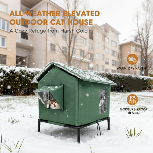 🐱 Elevated Outdoor Waterproof Cat House: Foldable, Cozy & Weather Protection