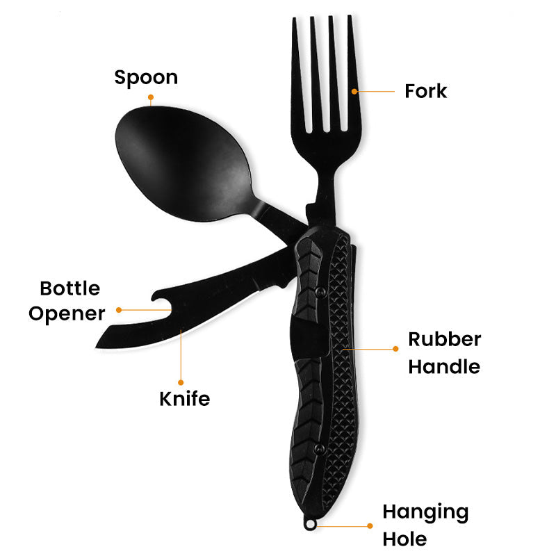 🏕️4-In-1 Outdoor Folding Multifunctional Cutlery: Compact & Durable Quality
