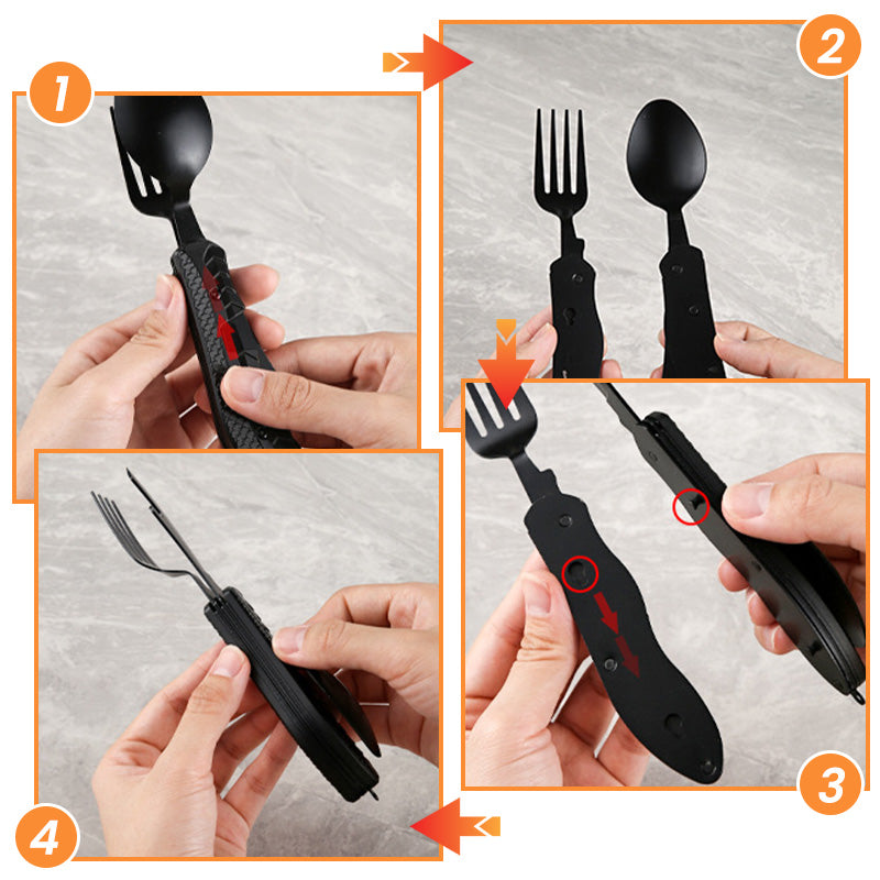 🏕️4-In-1 Outdoor Folding Multifunctional Cutlery: Compact & Durable Quality
