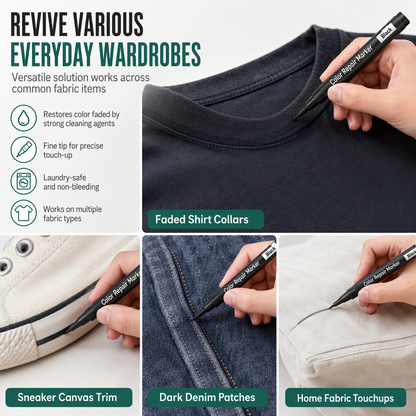 🖊️50% OFF NOW! Fabric Color Restoration Pen for Cotton & Linen, Clothes Dye Marker, Restore Faded Fabric, Waterproof & Quick Drying, Touch-Up Scuffs & Discoloration on Garments
