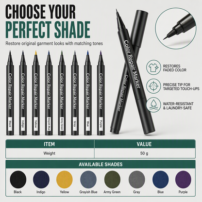 🖊️50% OFF NOW! Fabric Color Restoration Pen for Cotton & Linen, Clothes Dye Marker, Restore Faded Fabric, Waterproof & Quick Drying, Touch-Up Scuffs & Discoloration on Garments