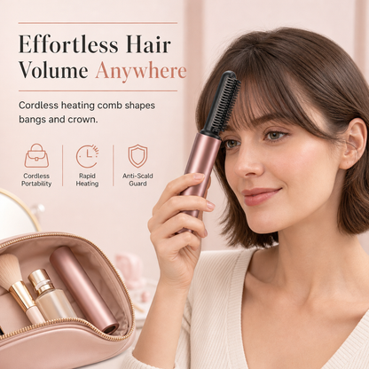 🔥50% OFF NOW!💇 Add Crown Volume Instantly! Cordless Heated Bangs Styling Comb, Portable Rechargeable Mini Hot Brush for Travel Hair Styling