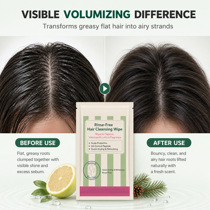 💇‍♀️50% OFF NOW! Rinse-Free Hair Cleansing Wipes – Waterless Oil Control Hair Root Refreshing Wipes, Portable Single Sachet Hair Towel for Greasy Flat Hair