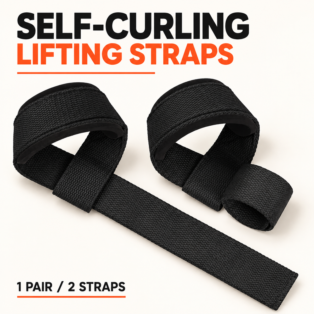 Self-Curling Lifting Straps — Padded Wrist Loops, 1 Pair