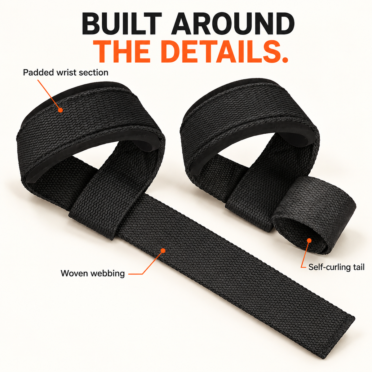 Woven lifting strap and wrist loop details