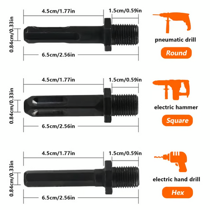 Shank adapter sizes for round square hex drills
